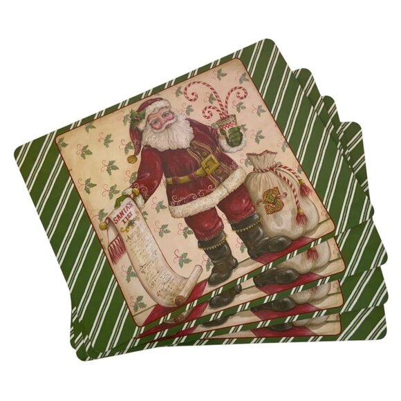 Set Of 4 Santas List Christmas Placemats With Cork Backing 16x12 Holiday Table - Picture 1 of 5